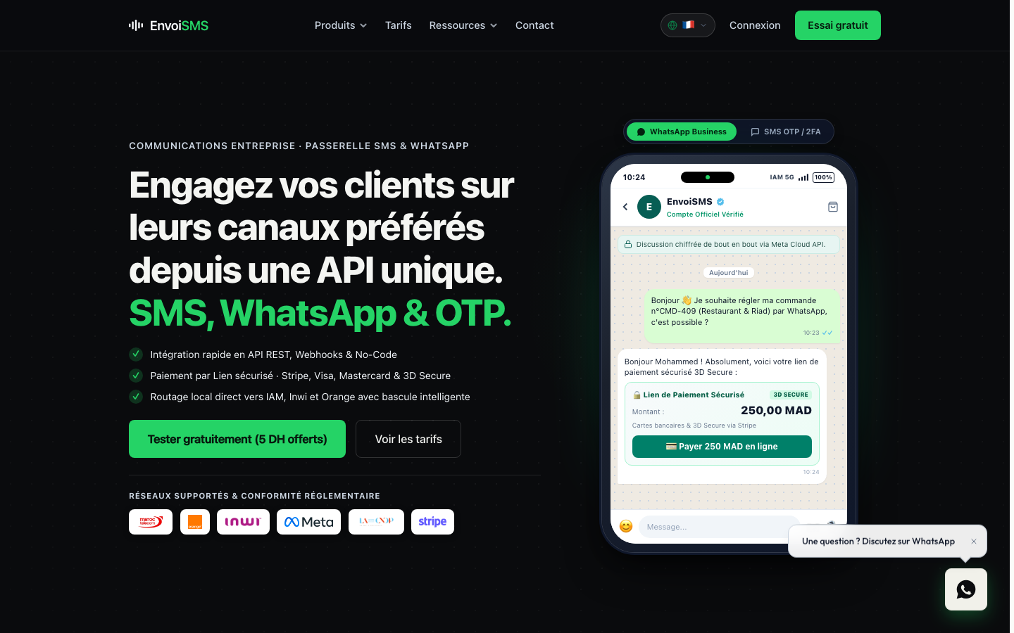 EnvoiSMS.ma — Pasarela SMS y Comercio Conversacional con IA